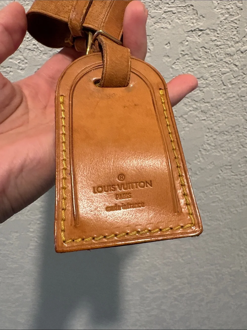 Louis Vuitton Tan Leather Luggage Tag with Strap